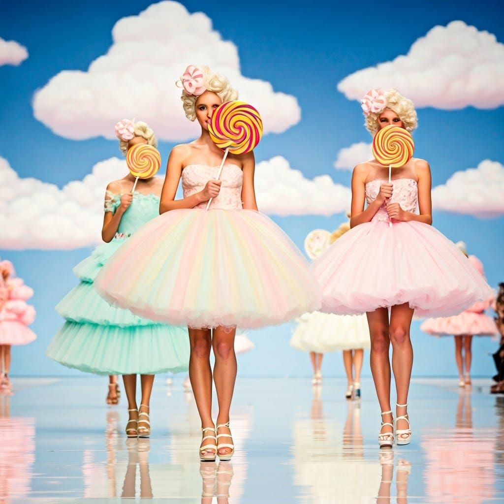 Whimsical Models Strut in Colorful Cotton Candy Dresses on S...
