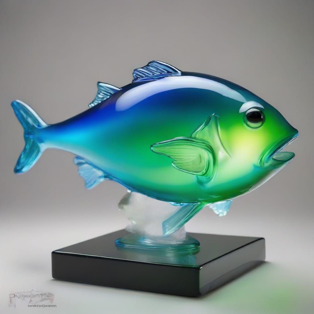 Glass Tuna Sculpture Hitchhiking in Deep Ocean Blues