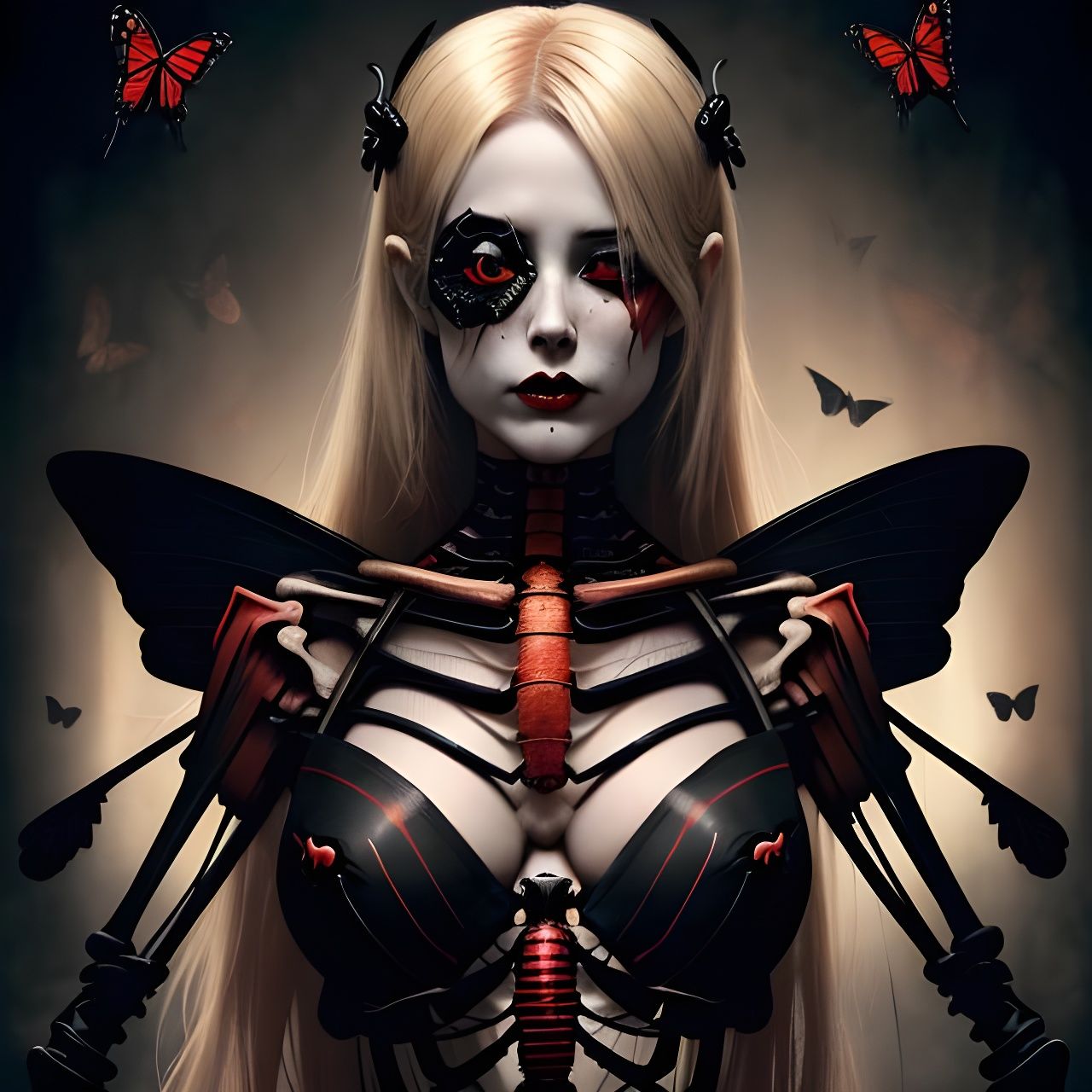 Sinister Woman with Butterflies and Eye Patch