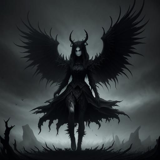 Demon Woman in Dark Fantasy Landscape