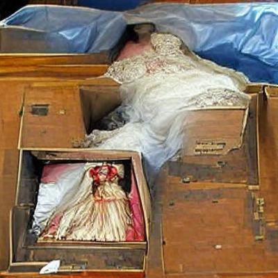 Dead Bride in Antique Box: Macabre Scene