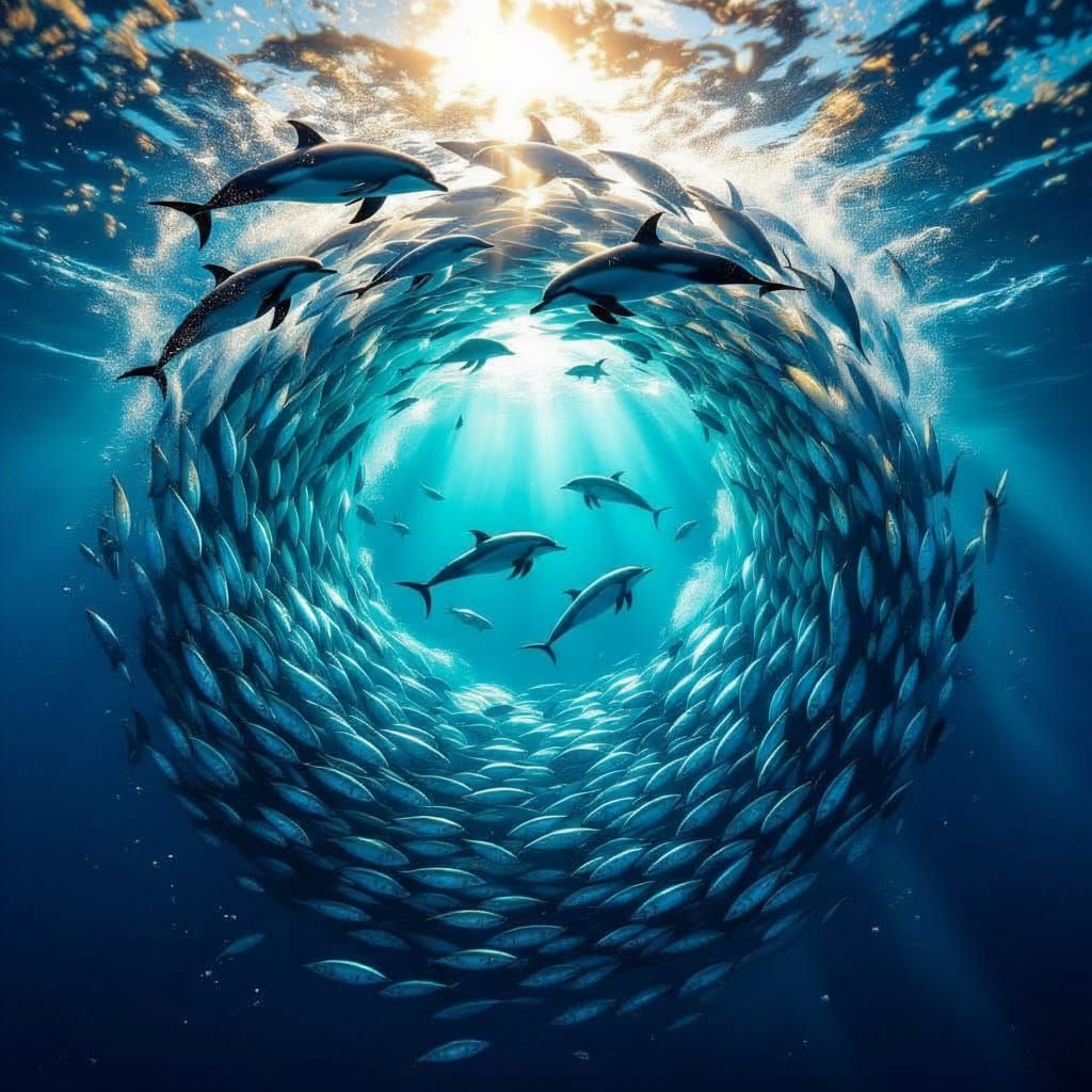 Underwater Vortex: Sardines, Dolphins, and Seabirds in Motio...