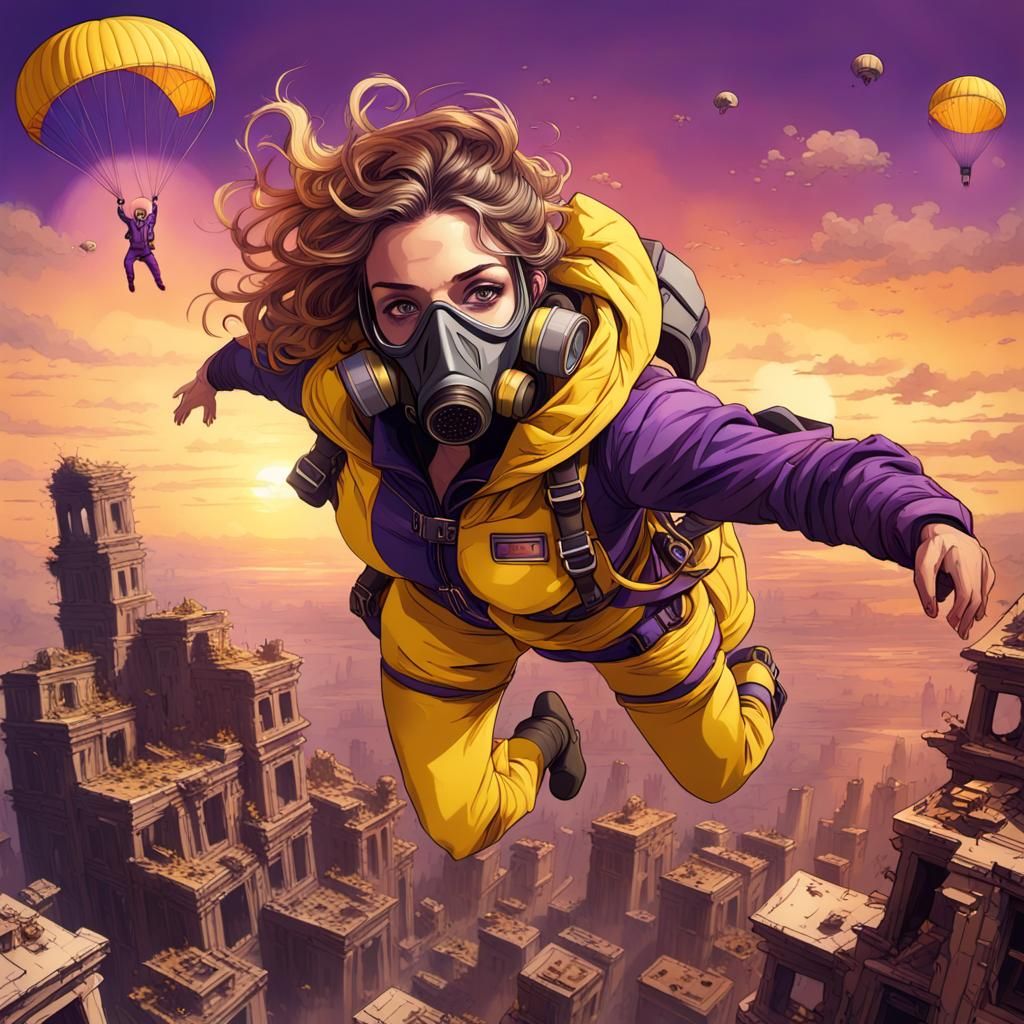 Post-Apocalyptic Skydiving Concept Art in Dark Fantasy Style