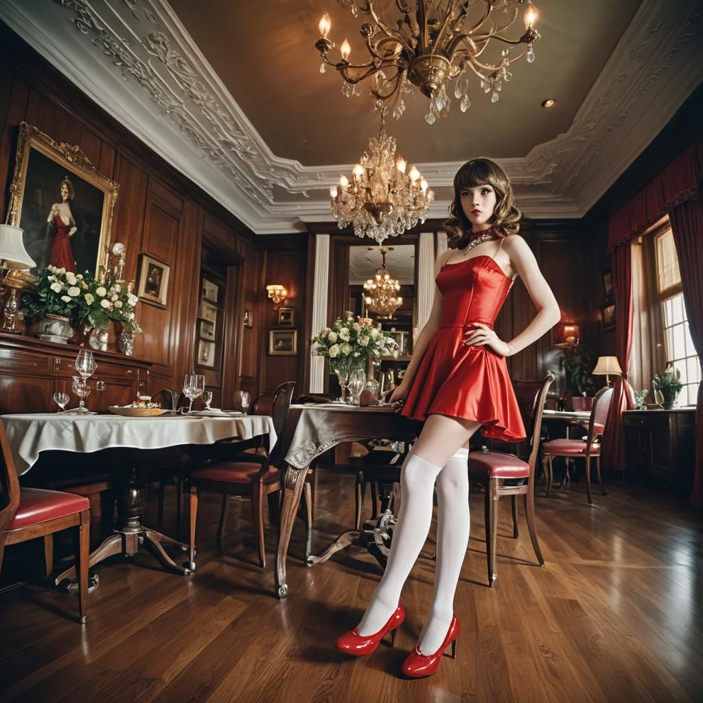 High-Fashion Photo of Crossdresser in Sumptuous Dining Room