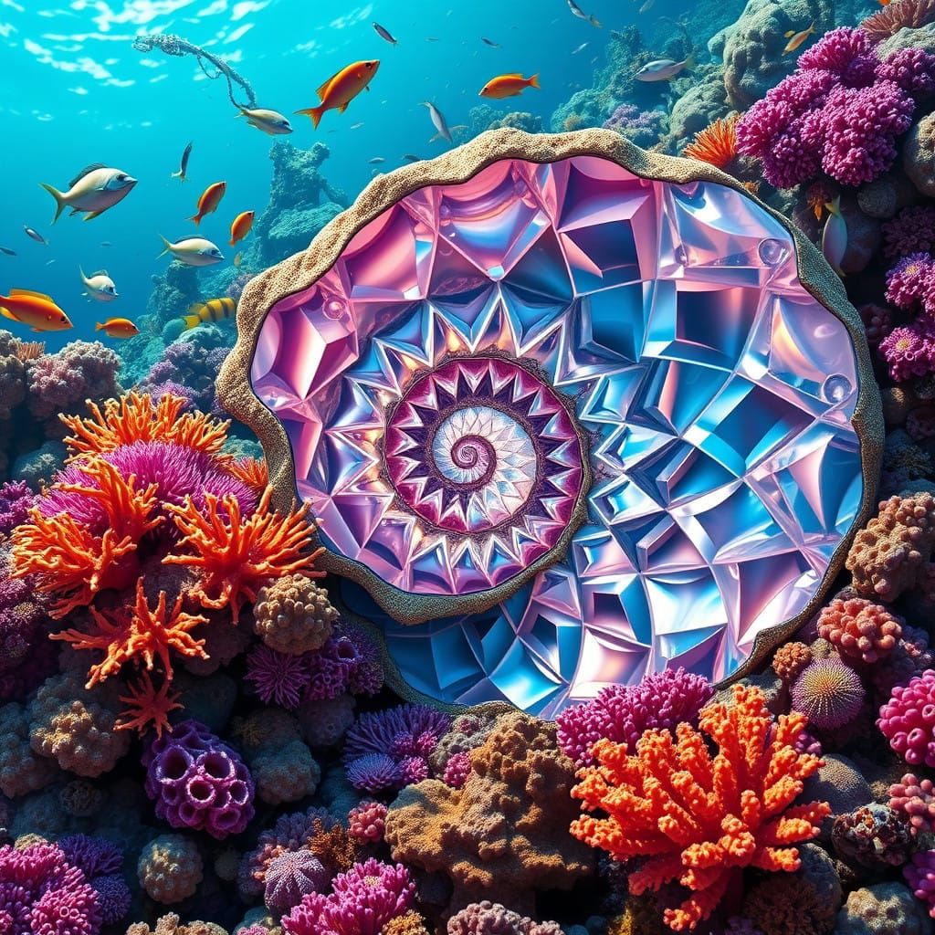 Crystal Shell Unveils Fibonacci Harmony in Vibrant Coral Ree...