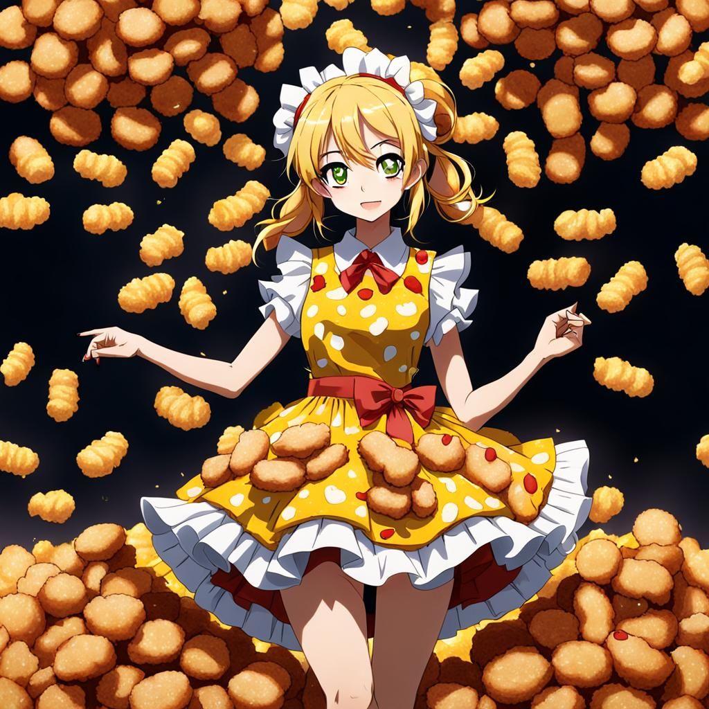 Girl in Chicken Nugget Dress, Anime Style