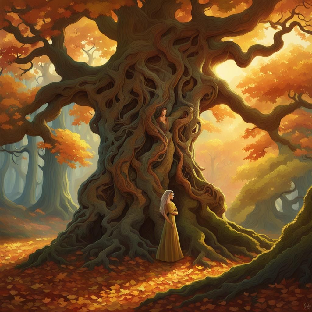 Dryad in Autumnal Forest, American Folk Art