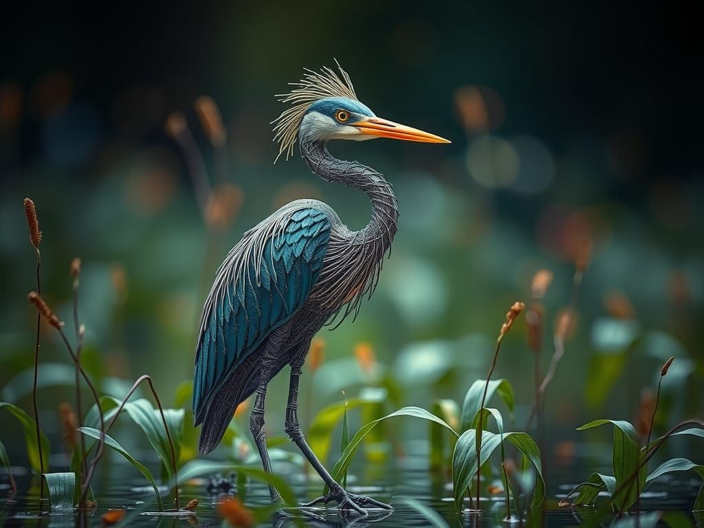 Intricate Wire Bird Sculpture in Hyperrealistic Style