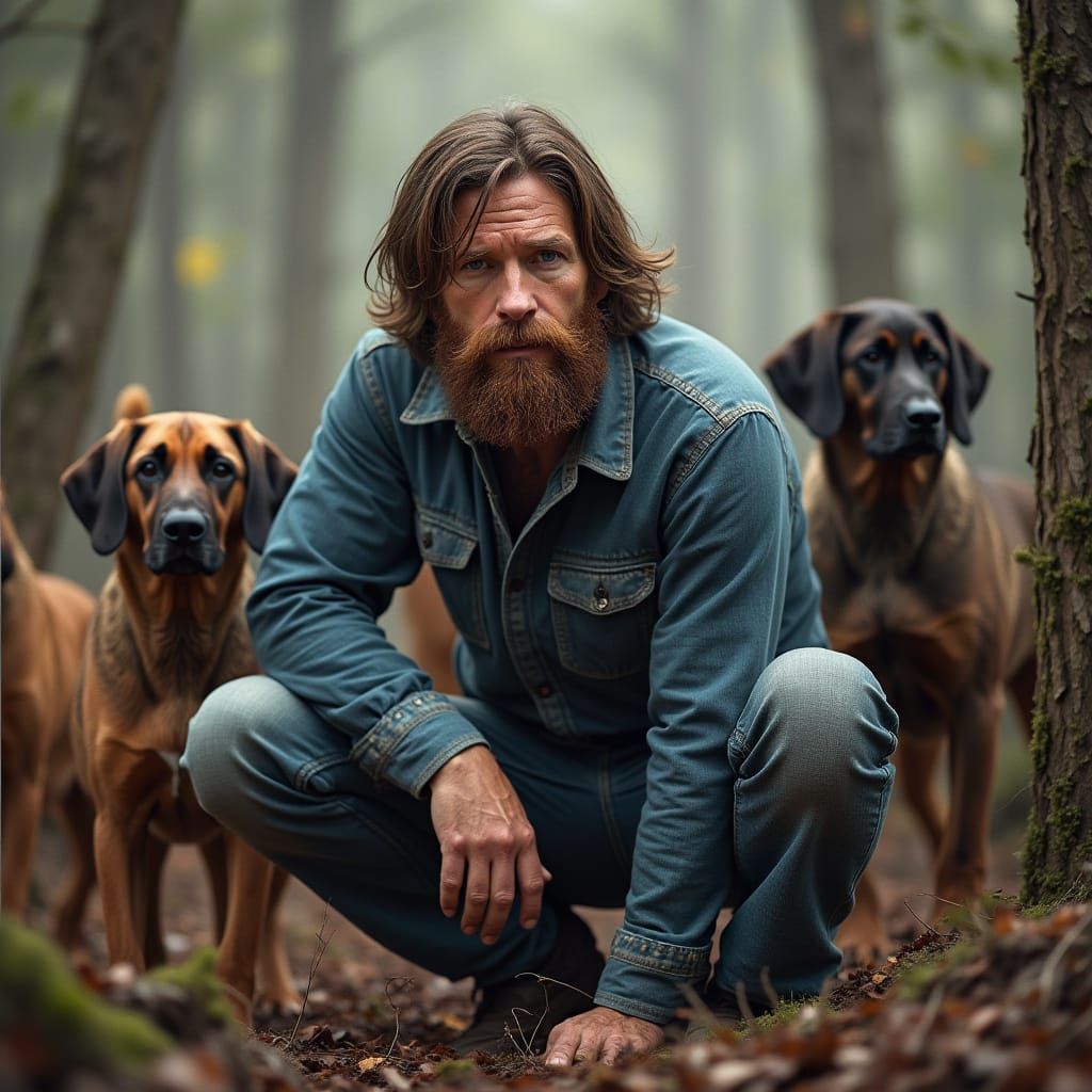 Rugged Outdoorsman Blends into Wilderness Landscape