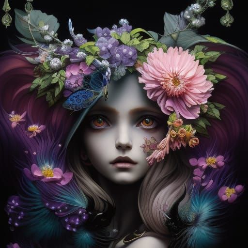 Hyperrealistic Purple Eyes with Floral Punk Aesthetic