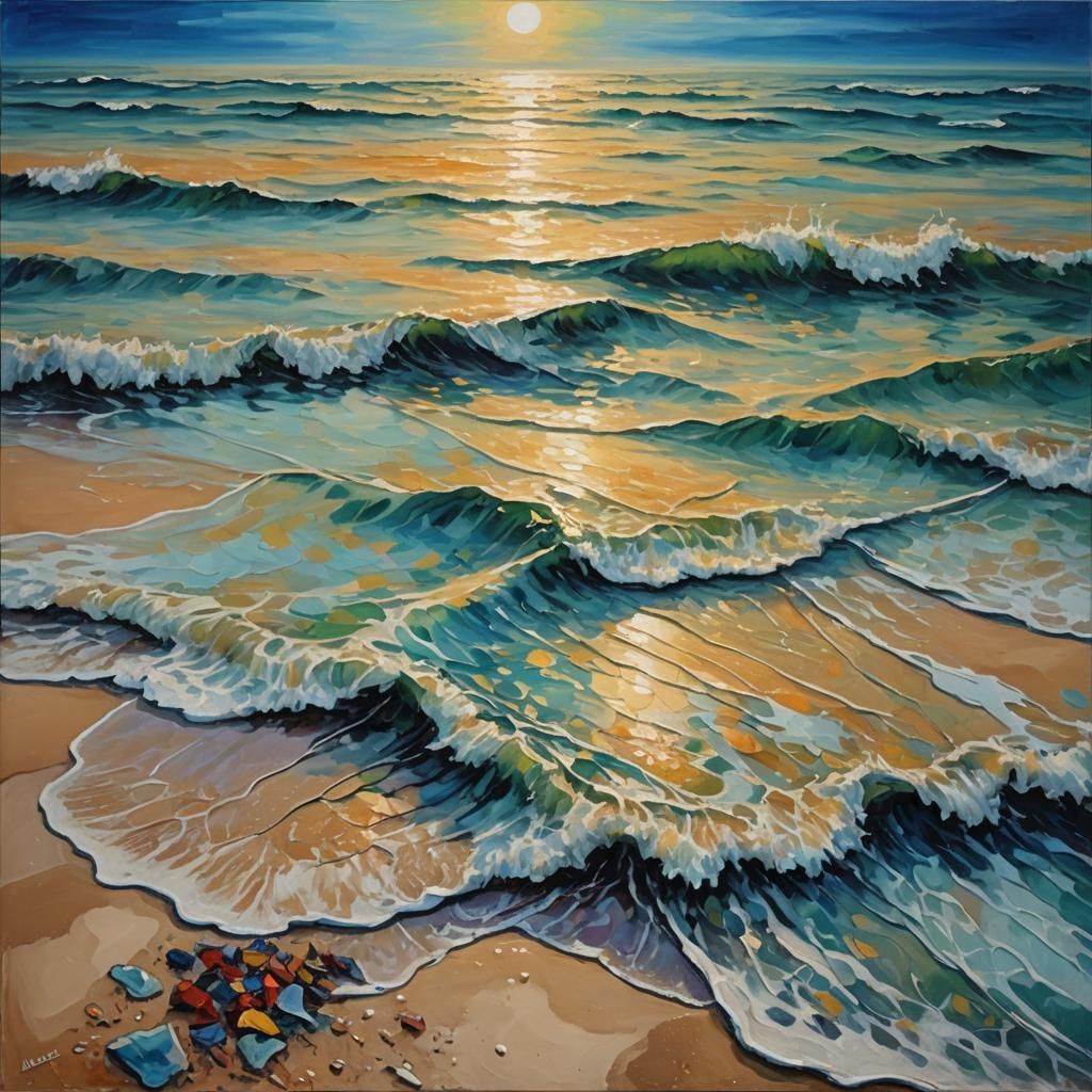 Abstract Seascape in Expressionist Neo-Impressionism Style