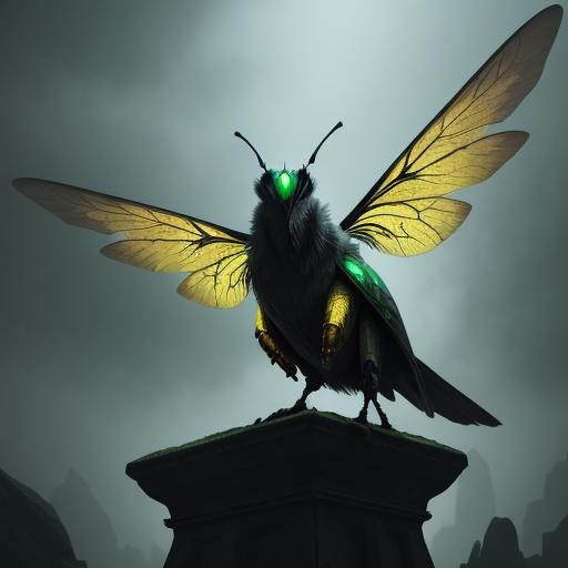 Regal Warden: Dystopian Fantasy Bee on Pedestal