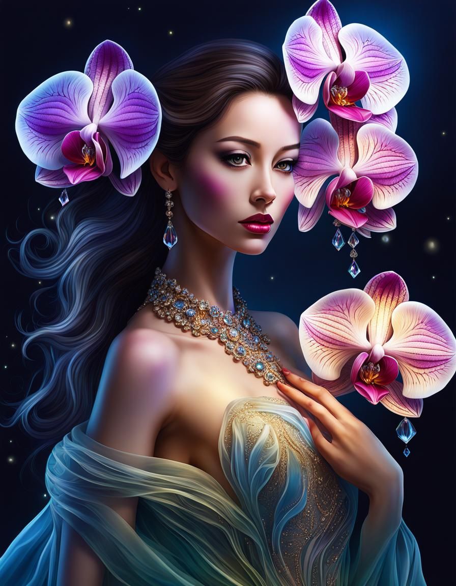 Beautiful Orchid Flower Woman Portait