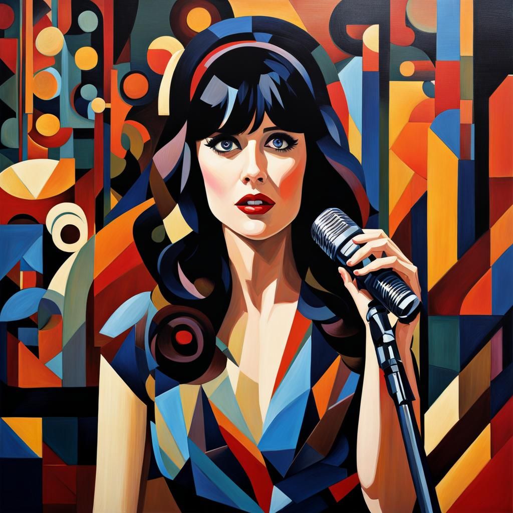 Zooey Deschanel in a Cubist Jazz Bar