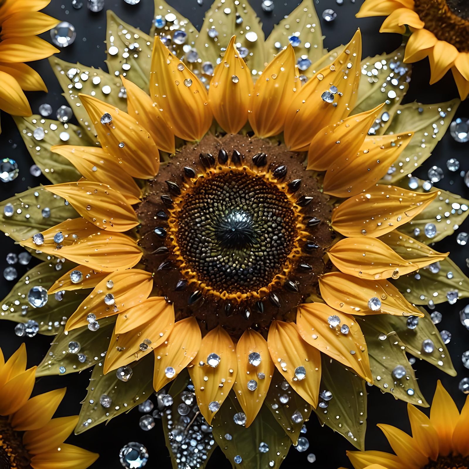 Sparkling Sunflower with Crystalline Details