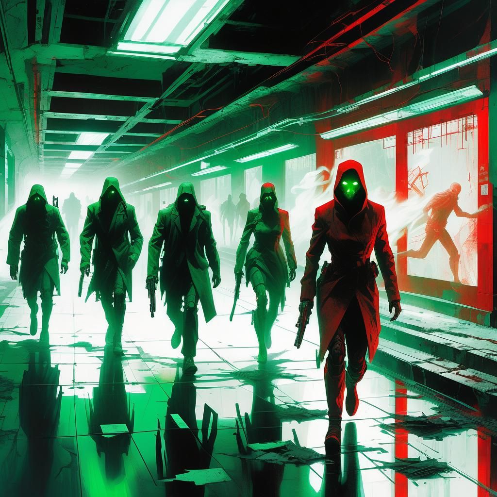 Cybernetic Ghosts in Post-Apocalyptic Cityscape