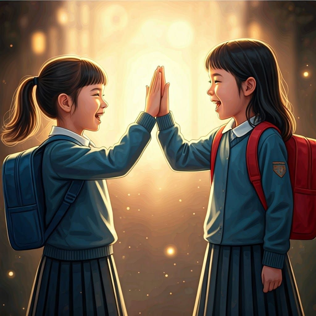 Children Celebrate Test Success in Dreamlike Style