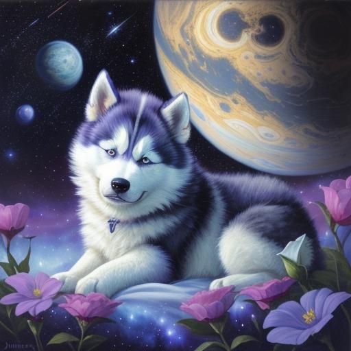 husky in the moonlight