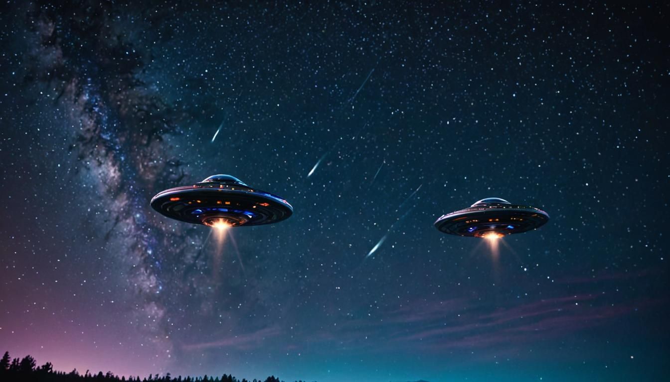 UFOs in Starry Night Sky: Cinematic Still
