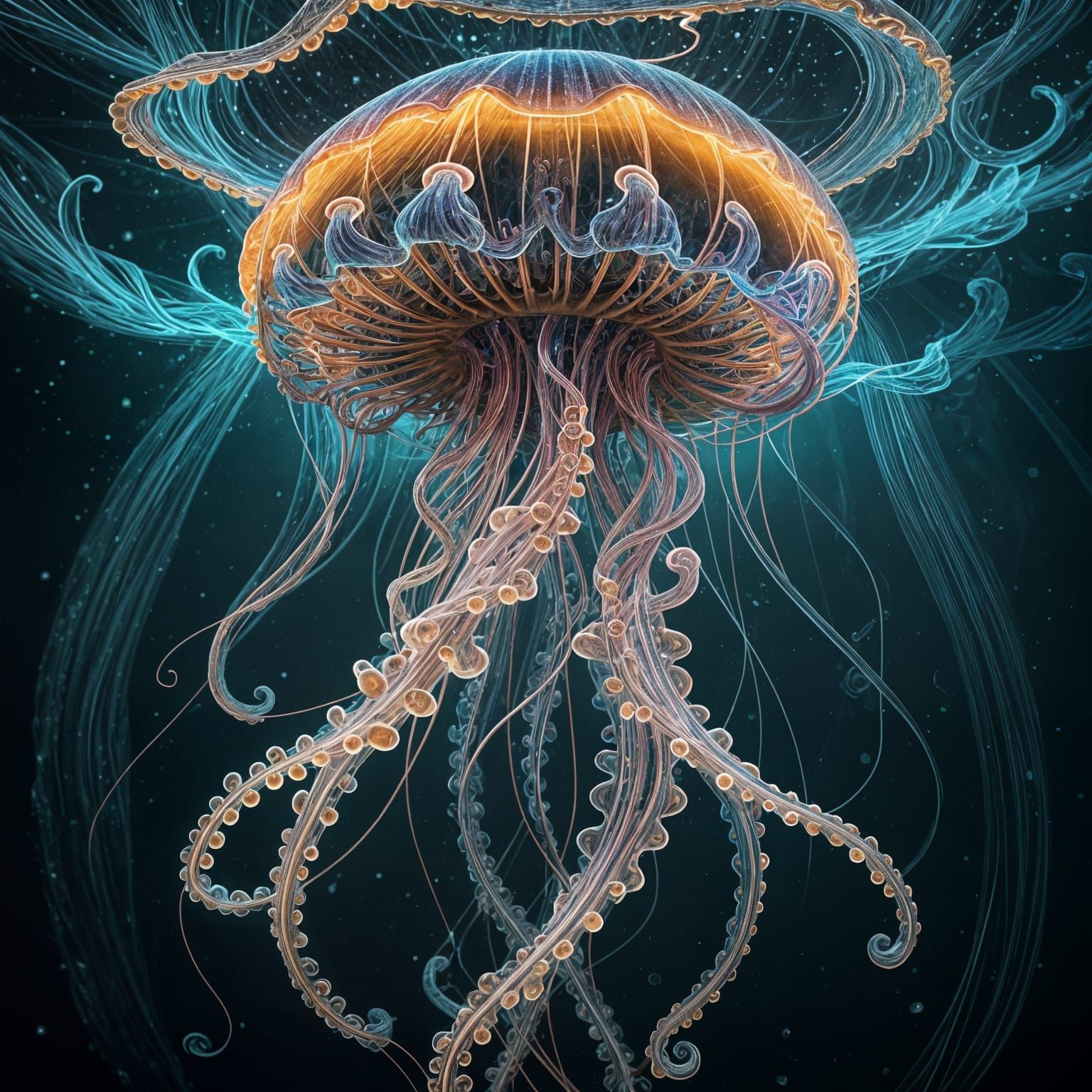 Bioluminescent Jellyfish in Swirling Vortex: Kaleidoscope Ar...