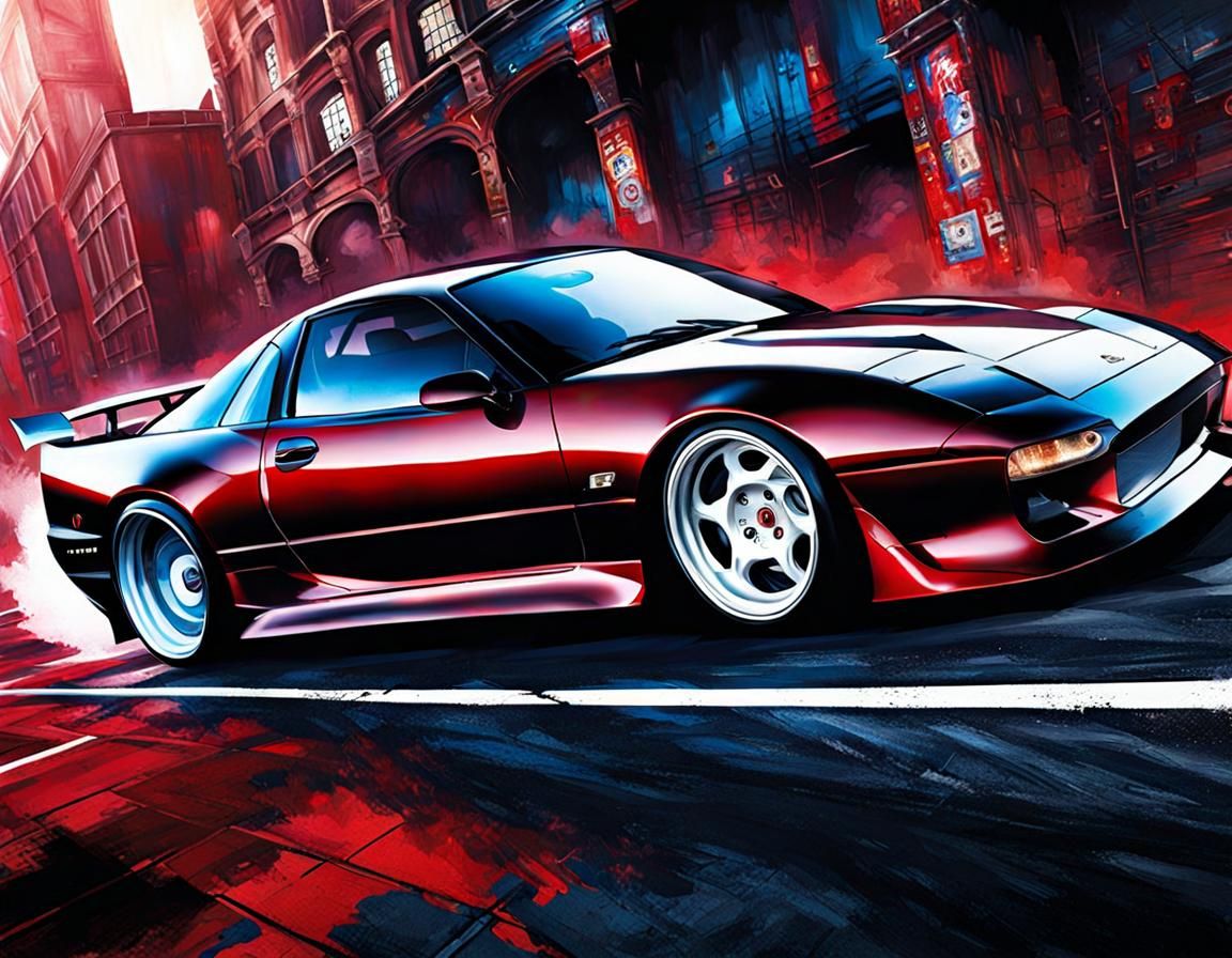 Metallic Red and Blue Sports Car Concept Art