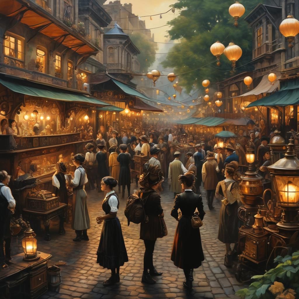 Steampunk Marketplace: Women Inventors in Oil Painting
