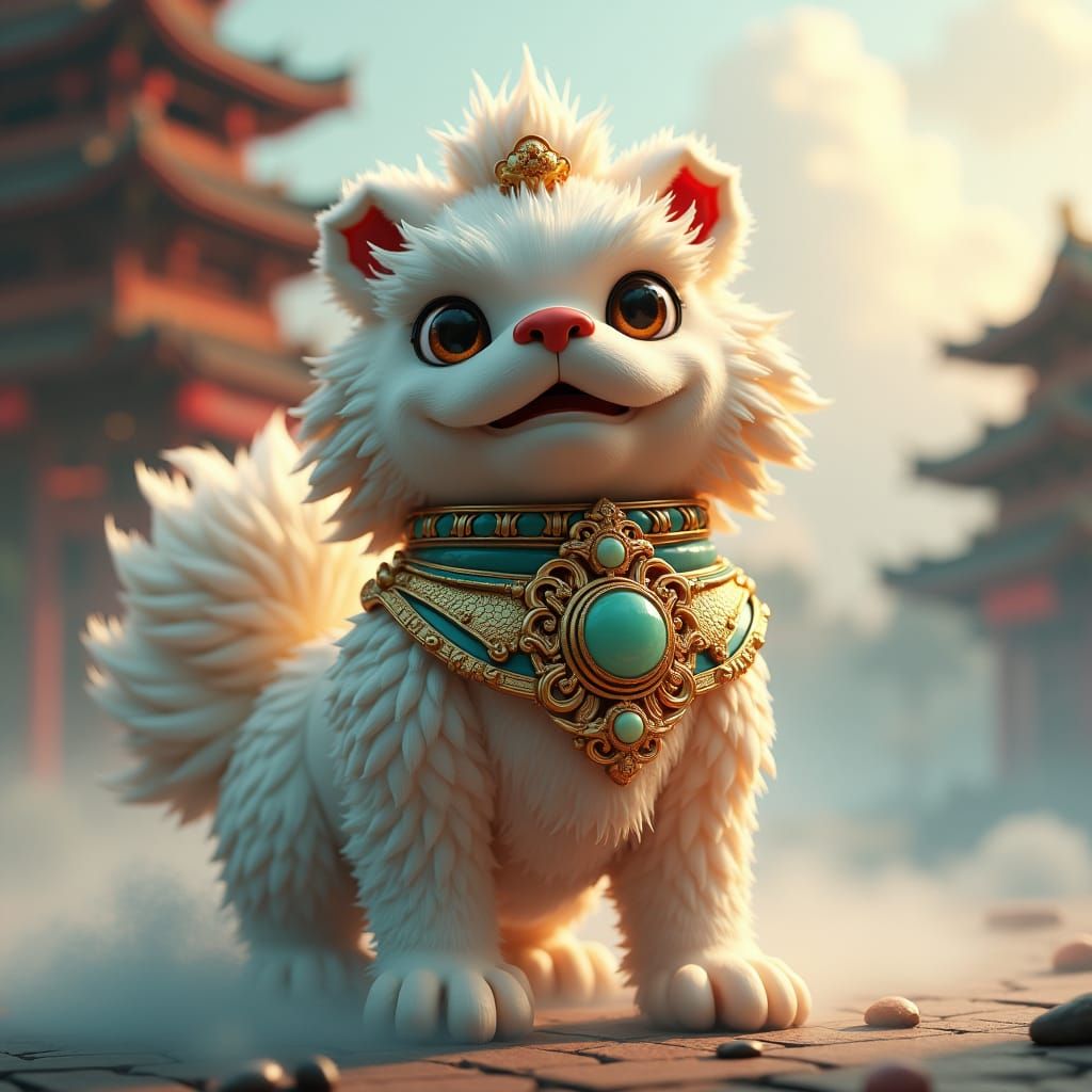 Regal Fu Dog in Mystical Chinese Setting