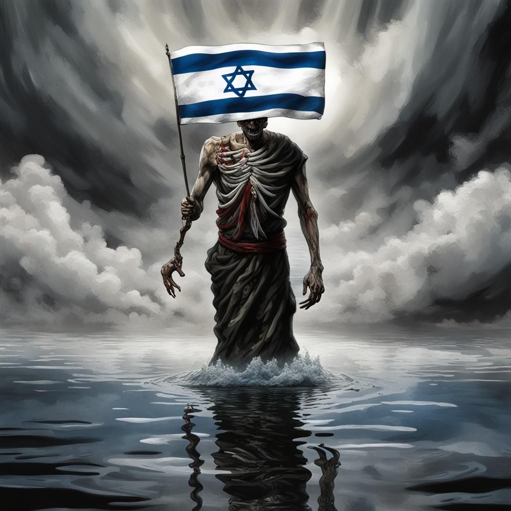 Violent Zombie with Israel Flag in Digital Rendering