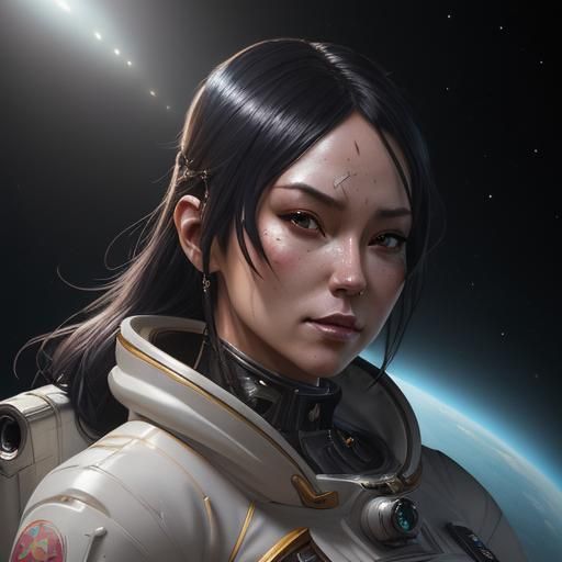 Katana-Wielding Lady in Spacesuit: Hyperdetailed Portrait