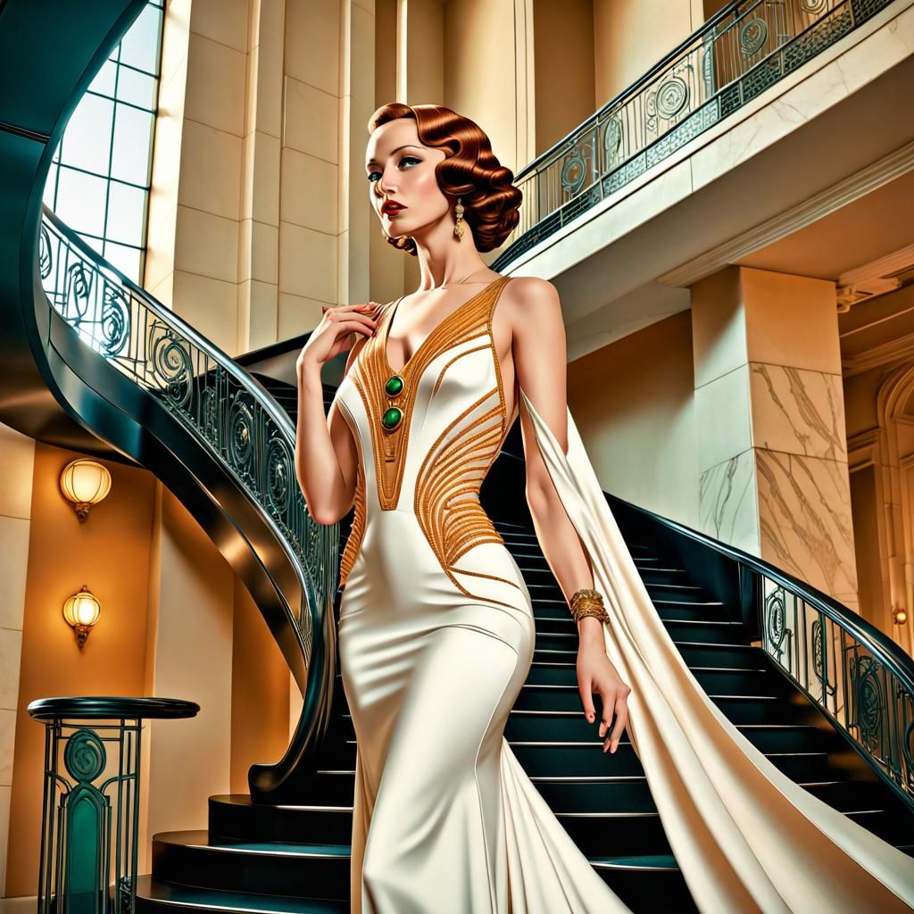 Sophisticated Woman in Art Deco Style Gown