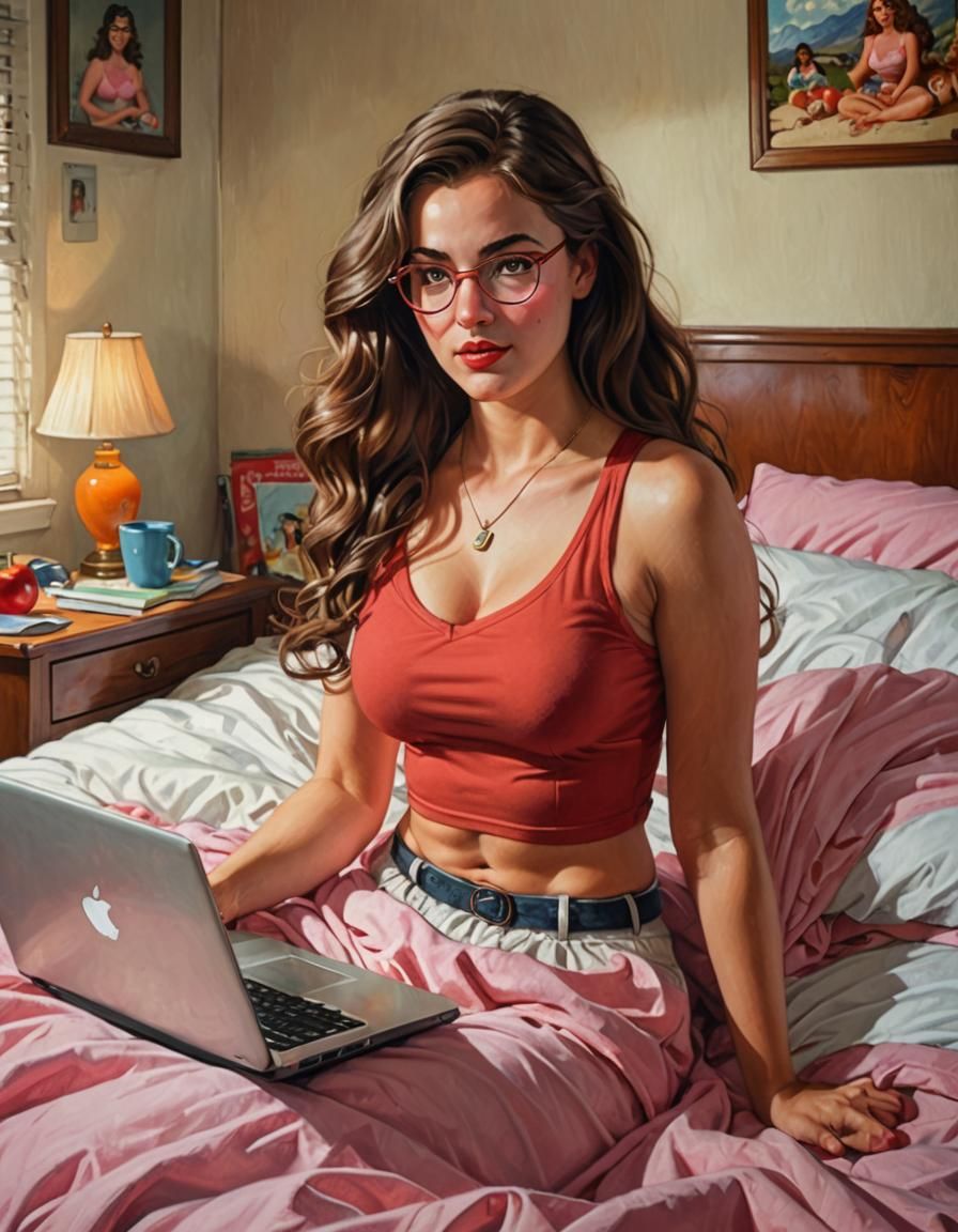 Woman in Bedroom: Pin-Up Style Painting
