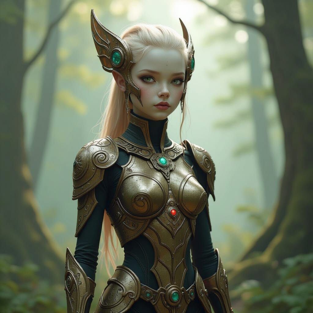 Nordic Alien Girl in Mystical Forest Armor