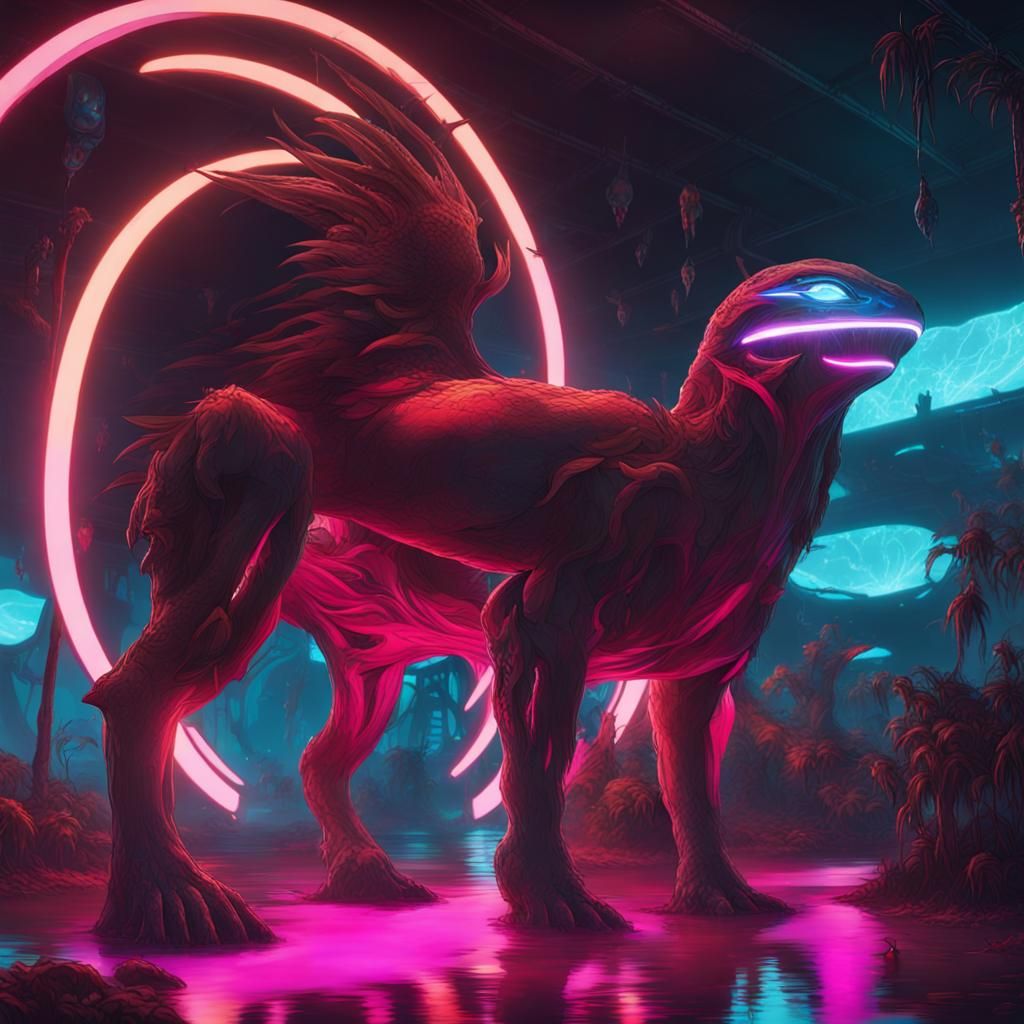 Fluorescent Halo Display in Cyberpunk Neon Style