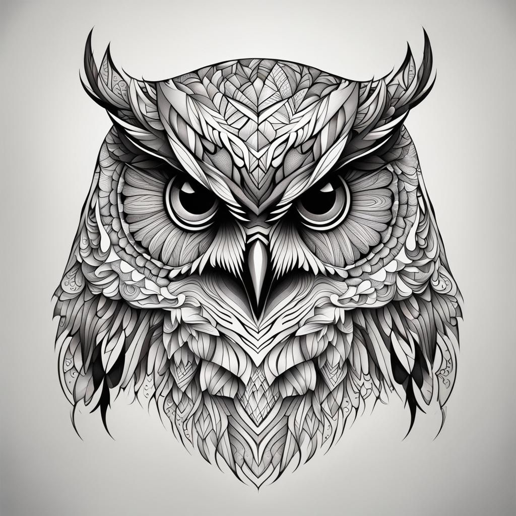 Abstract Owl Tattoo Design with Fractal Elements