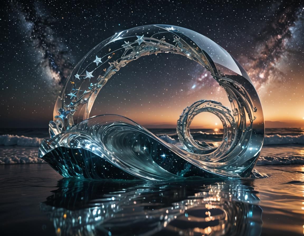 Crystal Sculpture Reflecting Galaxy in Hyperrealistic Style
