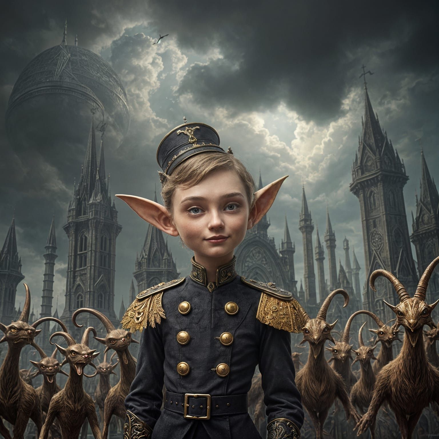 Surreal Victorian Elf in Alien Architecture