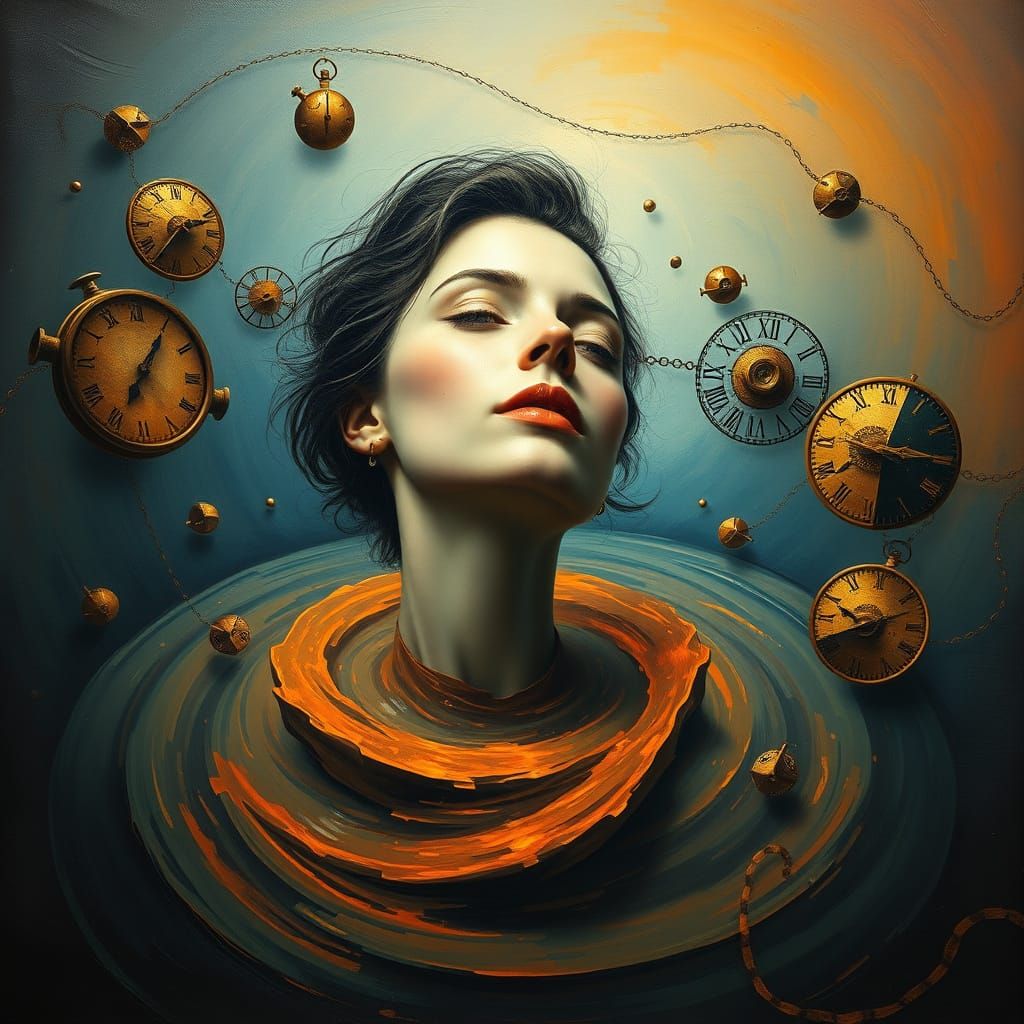 Surreal Woman in a Melting Time Vortex