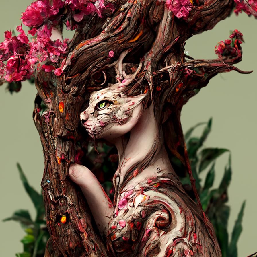 A cat epimelides (spirit of an apple tree)