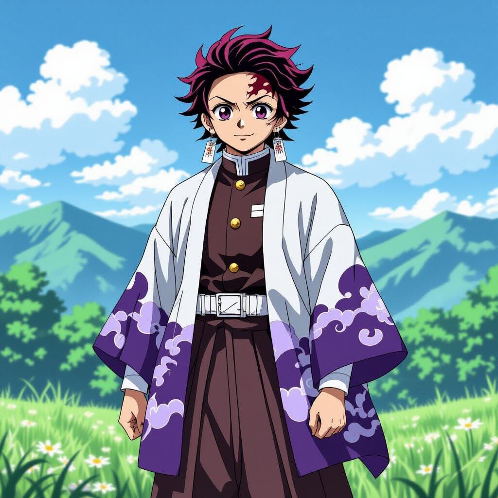 Tanjiro Kamado in White Haori, Anime Style