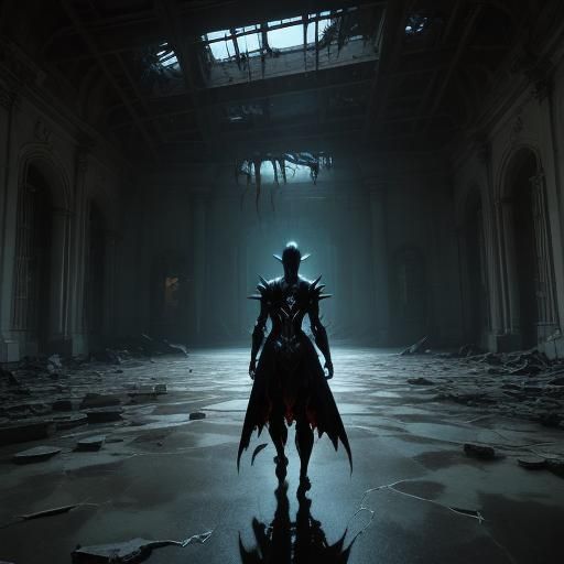 Surreal Digimon Woman Stands Before Ominous Great Hall