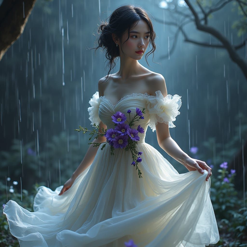 Ethereal Woman in Gown, Surreal Dreamlike Art