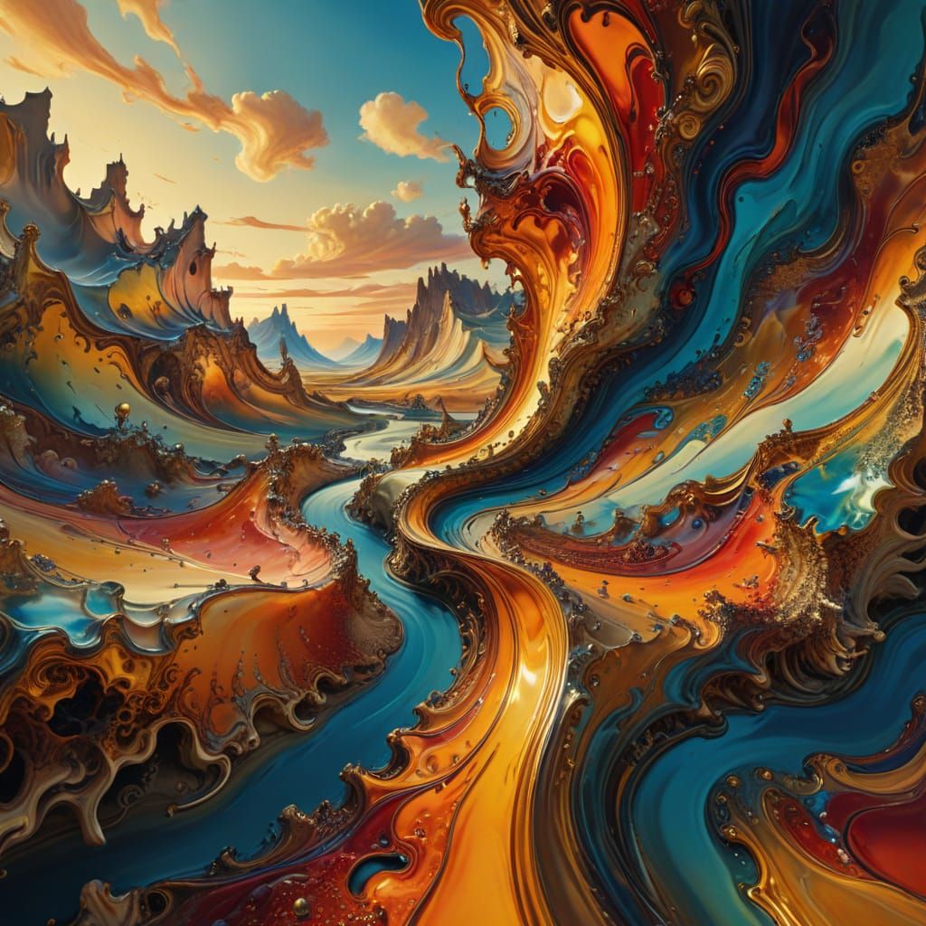 Surreal Distorted Landscape in Abstract Expressionist Style