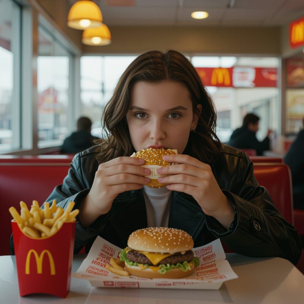 Millie Bobby Brown Enjoys McDonald's Meal in Cinematic Style