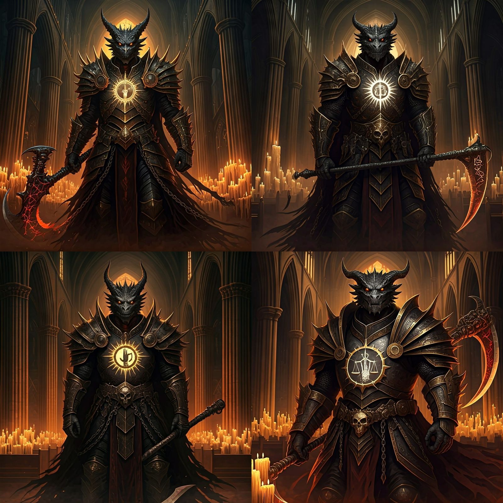 Dragonborn Death Cleric in Gothic Cathedral