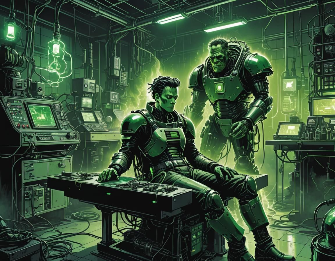 Frankenstein's Grief: Cyberpunk Comic Book Cover