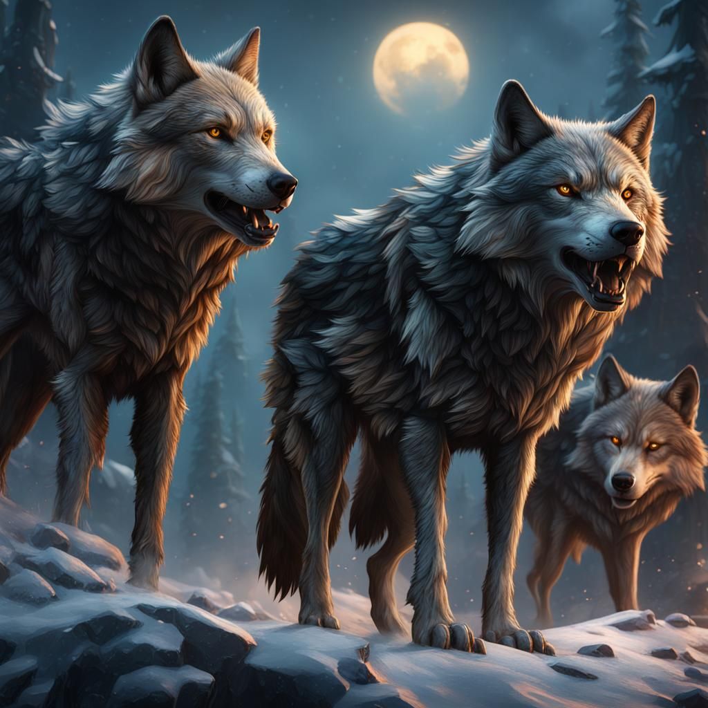 Detailed Wolves Matte Painting in Deep Color