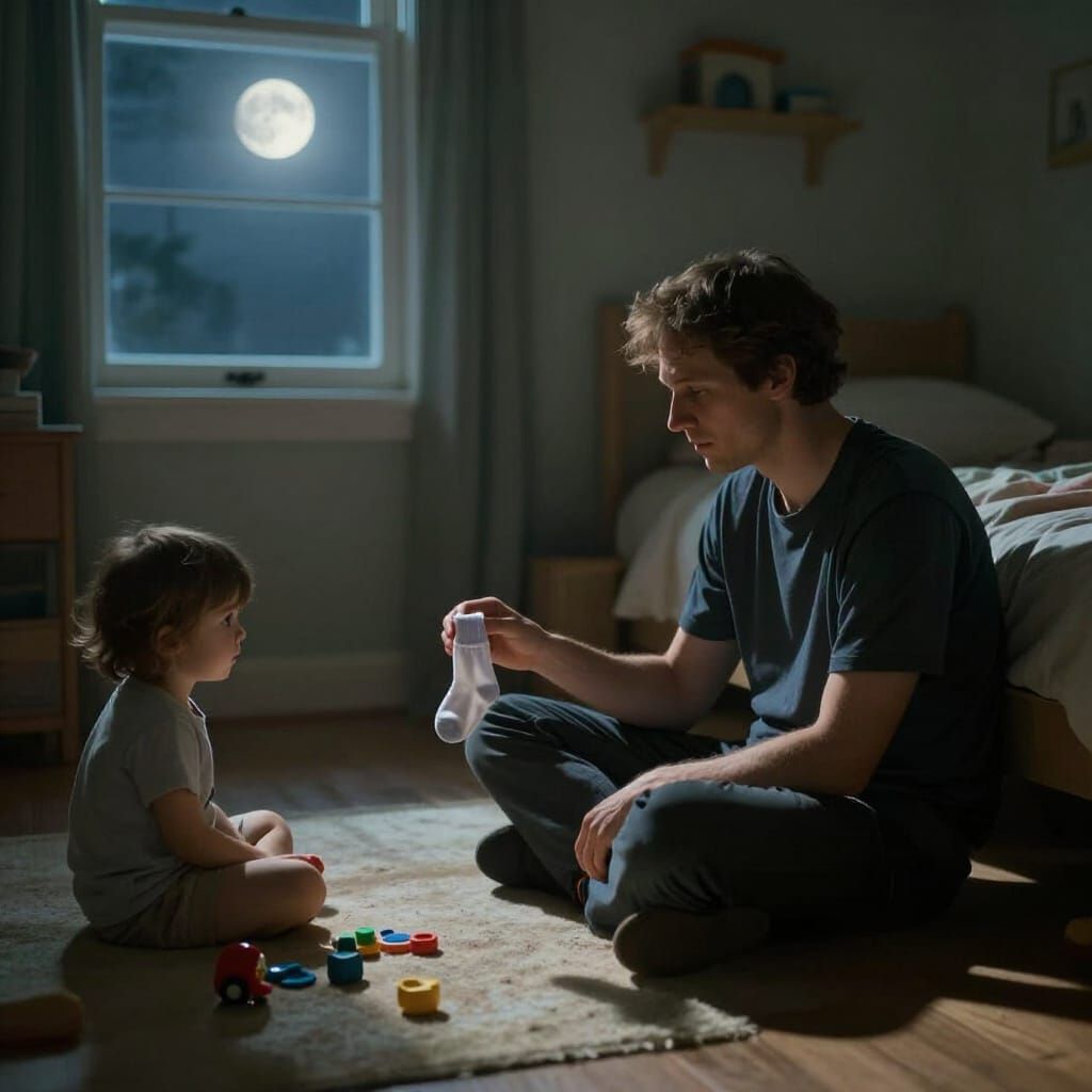 Father's Quiet Reflection in Child's Bedroom