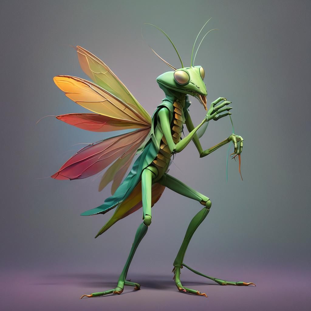 Praying Mantis Pantomime: Stylized 3D Digital Art