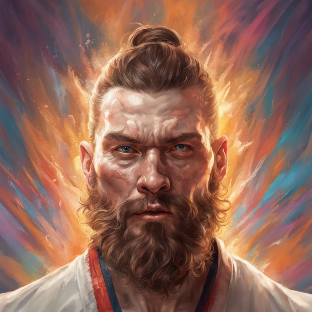 Hyperrealistic Martial Arts Champion Splash Art