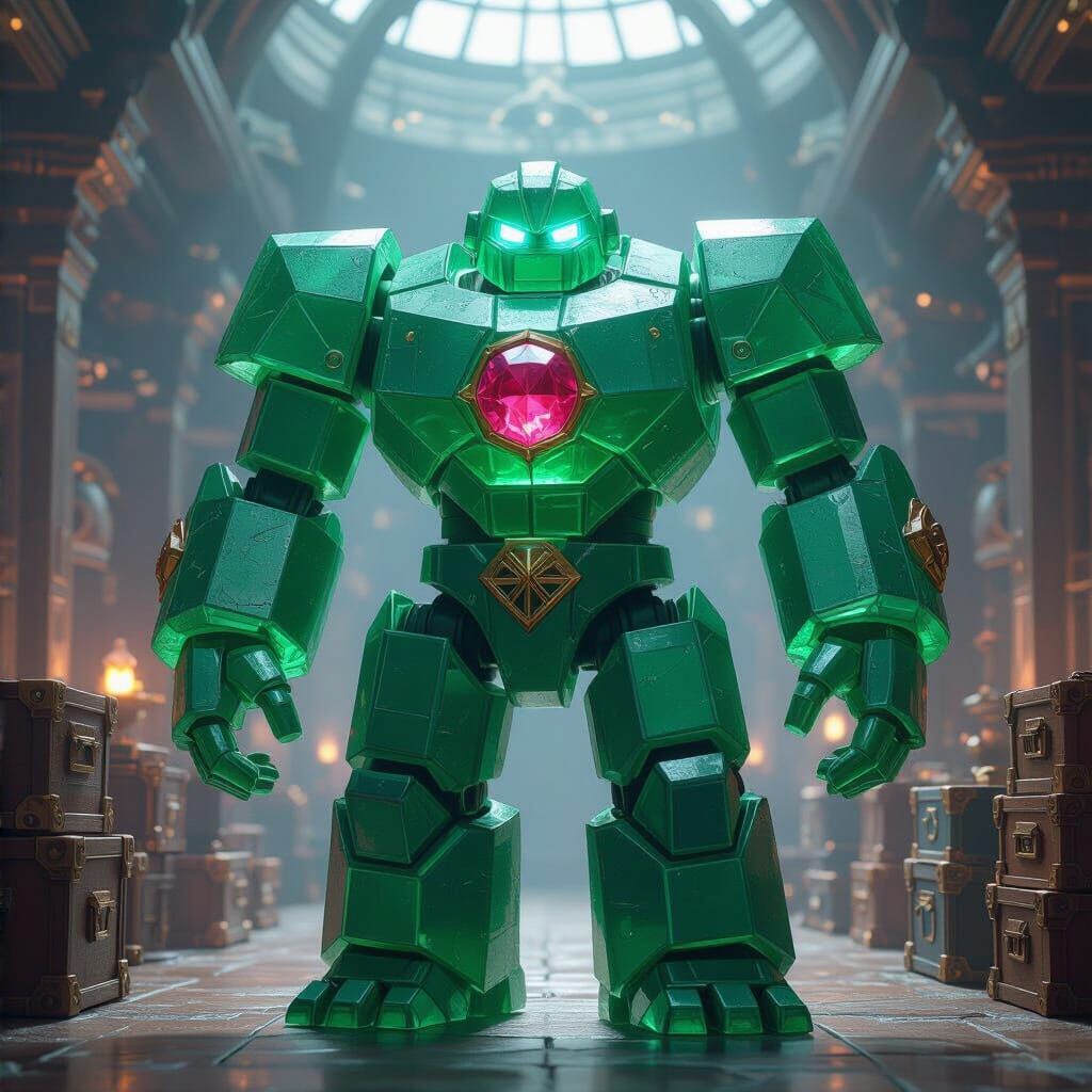 Emerald Gem Golem Guardian in Sci-Fi Room
